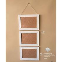 Porta-Retrato Triplo em MDF Branco - pendurar com sisal 15x21