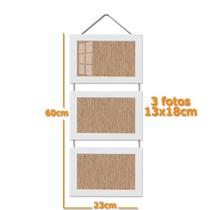 Porta Retrato Triplo Vintage para fotos Quadro Painel Multifotos com Moldura Corda e Proteção em acetato Porta Retrato Triplo Vintage para fotos Quadro Painel Multifotos com Moldura Corda e Proteção em acetato