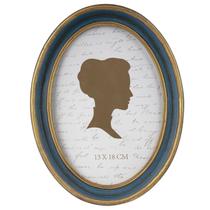 Porta-retratos AELS Vintage 13x18cm azul oval com acabamento dourado
