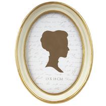 Porta-retratos AELS Vintage 13x18cm oval esbranquiçado com acabamento dourado