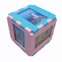 Porta Retratos Cubo 6 Fotos Quadro Montar Quebra Cabeça - azul e rosa