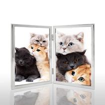 Porta-retratos DECANIT 4x6 em metal prateado com dobradiça dupla