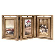 Porta-retratos Emfogo Rustic Wood Hinged Triple 4x6
