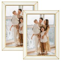 Porta-retratos Frametory Enamel 5x7 Gold Metal Edge White Porta-retratos Frametory Enamel 5x7 Gold Metal Edge White