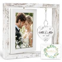 Porta-retratos giratório de casamento PIKPEOD Mr & Mrs 2025 4x6 Porta-retratos giratório de casamento PIKPEOD Mr & Mrs 2025 4x6