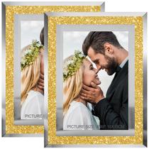 Porta-retratos HIKWADERY 4x6 Glitter Gold Glass, conjunto de 2