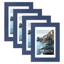 Porta-retratos Hongkee de 10 x 15 cm azul de madeira com vidro real, pacote com 4 unidades Porta-retratos Hongkee de 10 x 15 cm azul de madeira com vidro real, pacote com 4 unidades