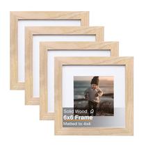 Porta-retratos KINLINK 6x6 de madeira natural para 4x4 com tapete, pacote com 4