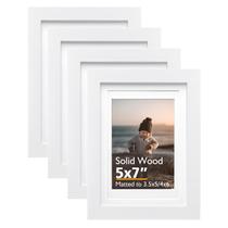 Porta-retratos KINLINK de madeira maciça branca 5x7 com tapete 4x6, conjunto de 4 Porta-retratos KINLINK de madeira maciça branca 5x7 com tapete 4x6, conjunto de 4
