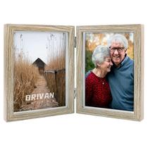 Porta-retratos ORIVAN Double 5x7 com dobradiça vertical em grão de madeira Porta-retratos ORIVAN Double 5x7 com dobradiça vertical em grão de madeira