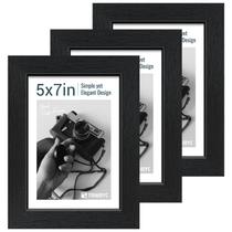 Porta-retratos TENIBYC 5x7 Black Woodgrain, pacote com 3 unidades com vidro Porta-retratos TENIBYC 5x7 Black Woodgrain, pacote com 3 unidades com vidro