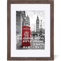 Porta-retratos Tiblue Rustic 9x12 em madeira de nogueira com 2 tapetes