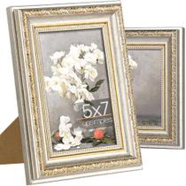 Porta-retratos upsimple 5x7 com vidro real vintage branco/dourado, pacote com 2