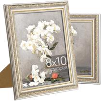 Porta-retratos upsimple 8x10 com vidro real branco/dourado, pacote com 2