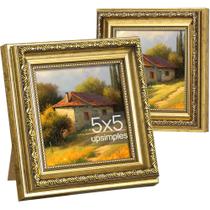 Porta-retratos upsimple vintage 5x5 com vidro real Gold, pacote com 2