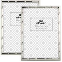 Porta-retratos Yipinyin Metal, 5x7", design de bambu, prata, pacote com 2 unidades