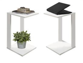 Porta Revistas 2 Mesinhas Lateral Canto Retro Branca 65cm