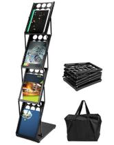 Porta-revistas QWORK Dobrável 36x25x132cm 4 bolsos Preto