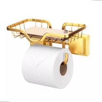 Porta Rolo Papel Higiênico E Celular Suporte Aço C/ Adesivo Arthi