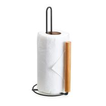 Porta Rolo Papel Toalha Suporte Vertical Metal Bambu Preto