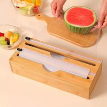 Porta Rolos Duplo Organizador de Cozinha de Bambu Cortador de Papel Alumínio Manteiga e Filme - Top