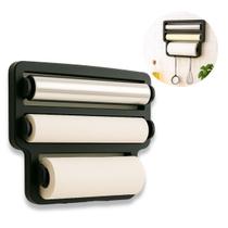 Porta Rolos Papel Toalha Aluminio Suporte Cozinha Triplo De Parede - Preto Porta Rolos Papel Toalha Aluminio Suporte Cozinha Triplo De Parede - Preto
