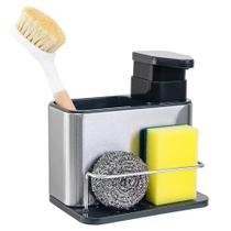 Porta Sabão aço inox 3x1 Dispenser Detergente Bucha Esponja Porta Sabão aço inox 3x1 Dispenser Detergente Bucha Esponja