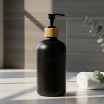Porta Sabonete Líquido 500ml Dispenser Vidro Com Tampa Bambu Pump 19cm Frasco Sabão Líquido Banheiro Cozinha Detergente Shampoo Decorativo