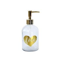 Porta sabonete líquido de vidro transparente com estampa dourada 400ml