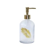 Porta sabonete líquido de vidro transparente com estampa dourada 400ml
