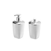 Porta Sabonete Liquido e Algodao Jogo de Banheiro Branco Prata Porta Sabonete Liquido e Algodao Jogo de Banheiro Branco Prata