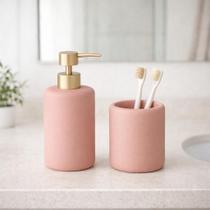 Porta Sabonete Liquido Escova Maquiagem Banheiro Lavabo Mart cor:Rosa