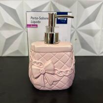 Porta sabonete líquido rosa com laço de porcelana para banheiro fofo de sabão retangular grande 440ml jogo banheiro Porta sabonete líquido rosa com laço de porcelana para banheiro fofo de sabão retangular grande 440ml jogo banheiro