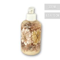 Porta Sabonete Líquido Saboneteira Dispenser Alcool em Gel Porcelana 300 ml Pindado à Mão AZALEIA BRANCA AMAREL/CHOCOLAT