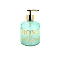 Porta Sabonete Líquido Vidro Sweet Home Verde e Dourado 350ml - Yazi