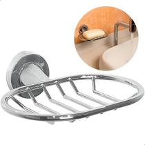 Porta Sabonete Parede Banheiro Metal Cromado Saboneteira Redonda Vazada Box Pia Suporte Com Fixação Dupla Resistente