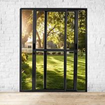 Porta Sacada de Alumínio 2 Folhas Móveis 210 X 150cm com Fechadura Linha 25 Preto