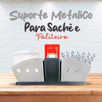 Porta Sachês de Inox com Suporte para Palitos de Dente para Açucar, Sal, Ketchup