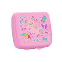 Porta sanduíche infantil quadrado da stikers rosa da tupperware Porta sanduíche infantil quadrado da stikers rosa da tupperware