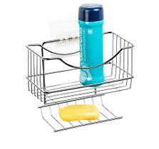 Porta Shampoo Com Saboneteira Cromada Para Parede Adesiva Porta Shampoo Com Saboneteira Cromada Para Parede Adesiva
