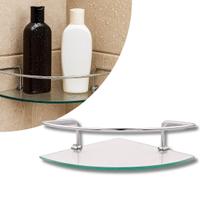 Porta Shampoo de Vidro Canto com Haste Metal Cromado Fixação Dupla Porta Shampoo de Vidro Canto com Haste Metal Cromado Fixação Dupla