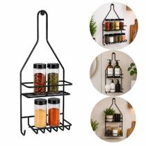 Porta shampoo duplo preto organizador multiuso 2 prateleiras com ganchos suporte banheiro cozinha saboneteira black Porta shampoo duplo preto organizador multiuso 2 prateleiras com ganchos suporte banheiro cozinha saboneteira black