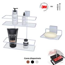 Porta Shampoo e Saboneteira Kit 2 Acessórios 3M Autocolante Banheiro Premium Luxo
