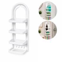 Porta Shampoo Nitron Organizador Banheiro Plástico Resistente com Ganchos Prateleira Multiuso Branco