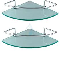 Porta Shampoo Para Banheiro Suporte De Vidro Temperado 6mm Cromado Canto Kit 2 Unidades