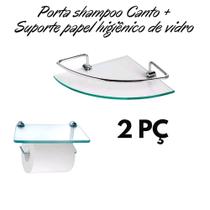 Porta Shampoo Prateleira Canto / Cantoneira 1un - Suporte Papeleira de vidro 1un incolor - HDT METAIS