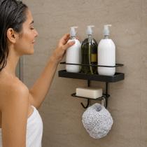 Porta Shampoo Retangular com Base e Saboneteira com Adesivo - Preto Porta Shampoo Retangular com Base e Saboneteira com Adesivo - Preto