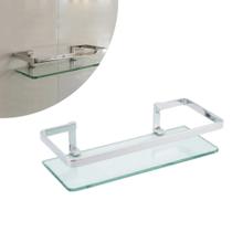 Porta Shampoo Reto 30cm Vidro e Suporte Fixação Dupla Prateleira De parede com Haste em Metal Porta Shampoo Reto 30cm Vidro e Suporte Fixação Dupla Prateleira De parede com Haste em Metal