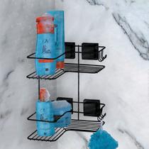 Porta Shampoo Sabonete Duplo Ventosa Não Enferruja Cromado / Preto 1301-2581 Porta Shampoo Sabonete Duplo Ventosa Não Enferruja Cromado / Preto 1301-2581