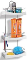 Porta Shampoo Triplo Cromo Colors Aço e Plastico Branco 350-4 - Niquelart Porta Shampoo Triplo Cromo Colors Aço e Plastico Branco 350-4 - Niquelart